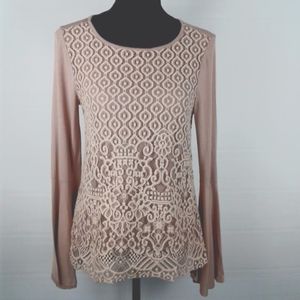 Pointelle long flare sleeve top